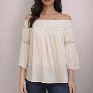 JENNIFER LOPEZ Off Shoulder White Grommet Peasant Festival Blouse